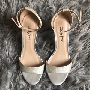 Silver glittery heels.